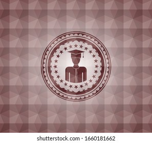 icono graduado dentro del emblema de patrón geométrico sin fisuras rojo. Sin inconvenientes.