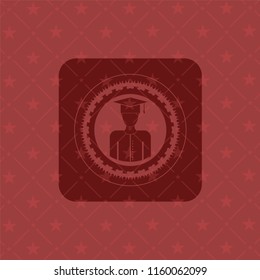 graduated icon inside retro red emblem