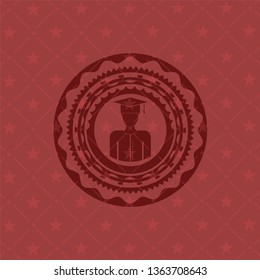 graduated icon inside retro red emblem