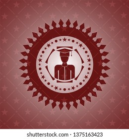 graduated icon inside retro red emblem