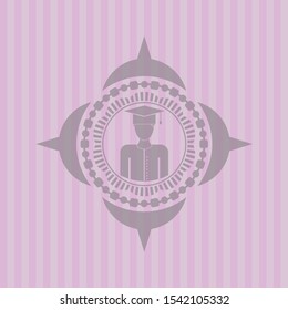 graduated icon inside retro style pink emblem