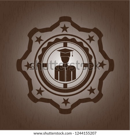 graduated icon inside retro style wood emblem
