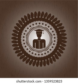 graduated icon inside retro wooden emblem