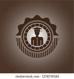 graduated icon inside retro wooden emblem