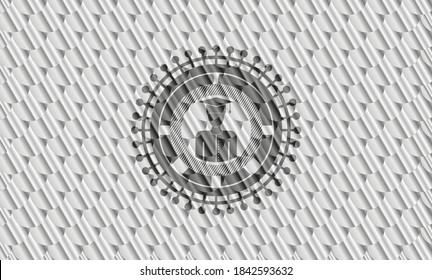 graduated icon inside silver badge or emblem. Scales pattern. Vector Illustration. Detailed. 