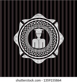 graduated icon inside silver emblem