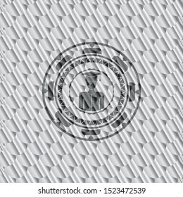 graduated icon inside silver emblem. Scales pattern. Vector Illustration. Detailed.
