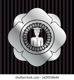 graduated icon inside silver emblem