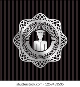 graduated icon inside silvery emblem or badge