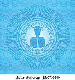 graduated icon inside sky blue water style badge.