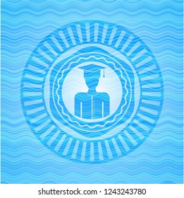 graduated icon inside water emblem background.