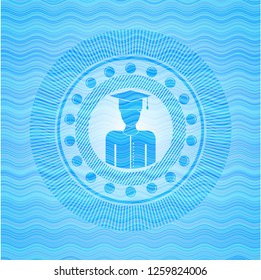 graduated icon inside water emblem background.