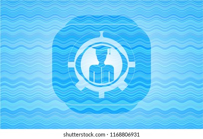 graduated icon inside water wave concept emblem background.