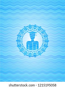 graduated icon inside water wave concept emblem background.