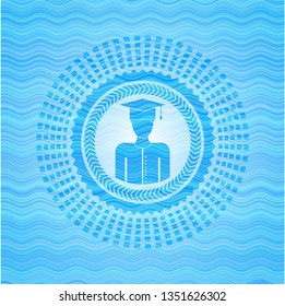 graduated icon inside water wave concept emblem background.