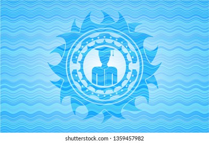 graduated icon inside water wave concept emblem background.