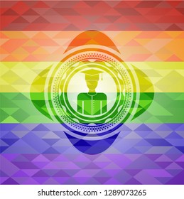 graduated icon on mosaic background with the colors of the LGBT flag