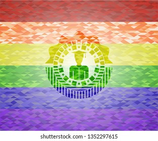 graduated icon on mosaic background with the colors of the LGBT flag