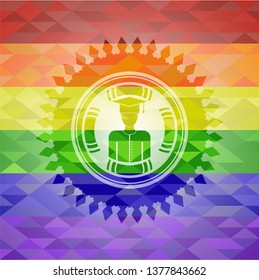 graduated icon on mosaic background with the colors of the LGBT flag