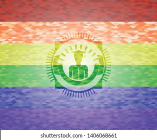 graduated icon on mosaic background with the colors of the LGBT flag