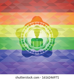 graduated icon on mosaic background with the colors of the LGBT flag
