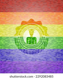 graduated icon on mosaic background with the colors of the LGBT flag. 