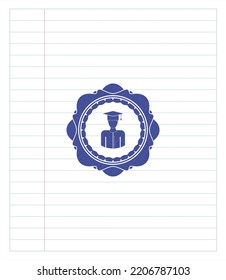 graduated icon with pen strokes. Blue ink. Vector Illustration. Detailed. 