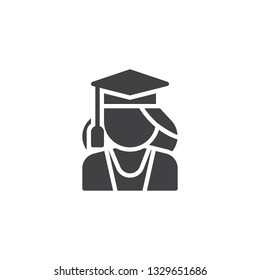Graduated Lady vector icon. filled flat sign for mobile concept and web design. Woman with graduation hat glyph icon. Faceless people avatar symbol, logo illustration. Pixel perfect vector graphics