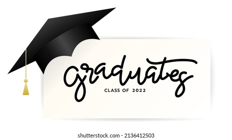 Graduated with mail and cap in congratulations Class of 2022. Template design ,isolated on white background ,Vector illustration EPS 10