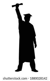 Graduated man silhouette vector on white, education