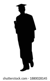 Graduated man silhouette vector on white, education