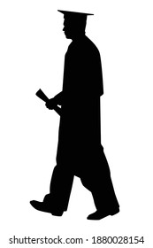 Graduated Man Silhouette Vector On White, Education