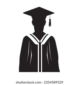 Graduated man silhouette vector on white, education
