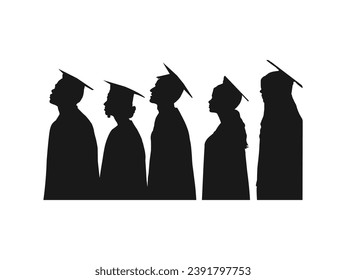 Graduated man silhouette vector on white Background . graduated men silhouette vector on white, education. Graduate students in academic square cap, silhouette. School student hat vector illustration.