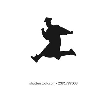 Graduated man silhouette vector on white background. Silhouettes of happy students in academic caps, graduates. Graduate students in academic square cap, silhouette. School student hat vector. EPS 10.