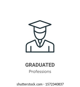 Graduated outline vector icon. Thin line black graduated icon, flat vector simple element illustration from editable professions concept isolated on white background