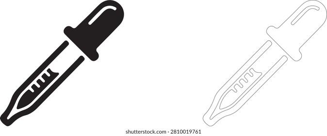Graduated pipette dropper, reagent titration and biotechnology tool, vector icon filled and outline.	