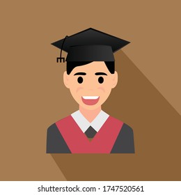 Graduated Student Character. Flat Icon Design