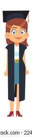 Graduated student. Different woman generation collection. Happy girl wearing academic gown and hat standing and smiling, college or university student, vector cartoon flat illustration