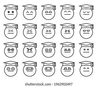 graduated student emoticons set vector