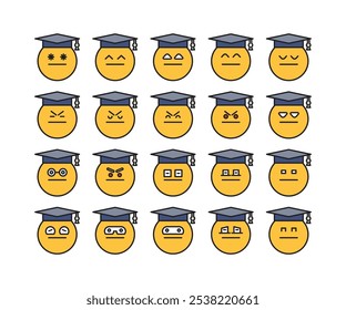 emoticons graduados do estudante definir ilustração vetorial