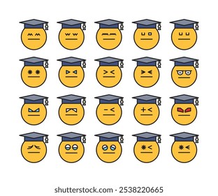 emoticons graduados do estudante definir ilustração vetorial