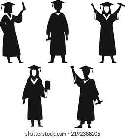 Silhouettes vectorial aislado de estudiantes graduados