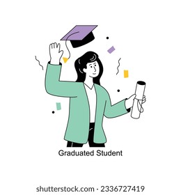 Ilustración del vector de diseño de estilo plano para estudiantes graduados. Ilustración de acciones