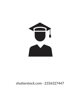 Graduierte Studenten-Version Glyph. Unterschrift für mobiles Konzept und Webdesign. Person mit Graduierungskappe Umriss Vektorgrafik. 