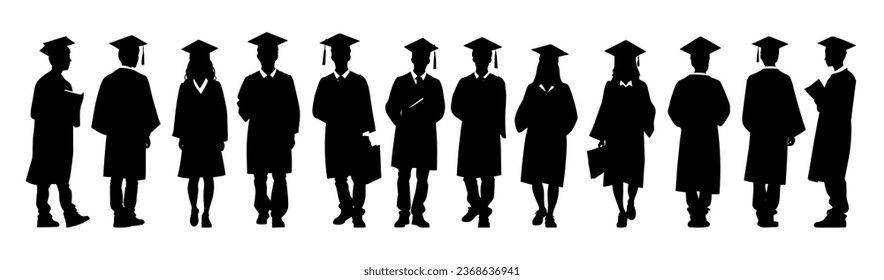 Studierender mit Abschluss, Studium Silhouette, Studium an der Universität Silhouette, Happy Graduation Aktivität Silhouetten