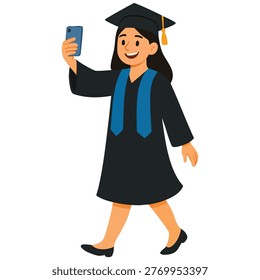 Graduated student with graduation cap and gown in academic regalia celebrating.