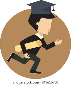 Graduated student running to the finish line, vector