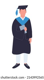 Graduated student semi flat color vector character. Standing figure. College, university. Full body person on white. Alumnus simple cartoon style illustration for web graphic design and animation