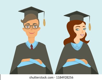  graduated students boy and girl  isolated flat vector characters